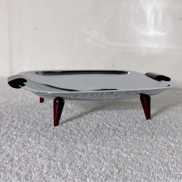 Vintage Glo Hill Gourmates  Chrome And Cherry Red Bakelite Atomic Serving Tray - Picture 7 of 11